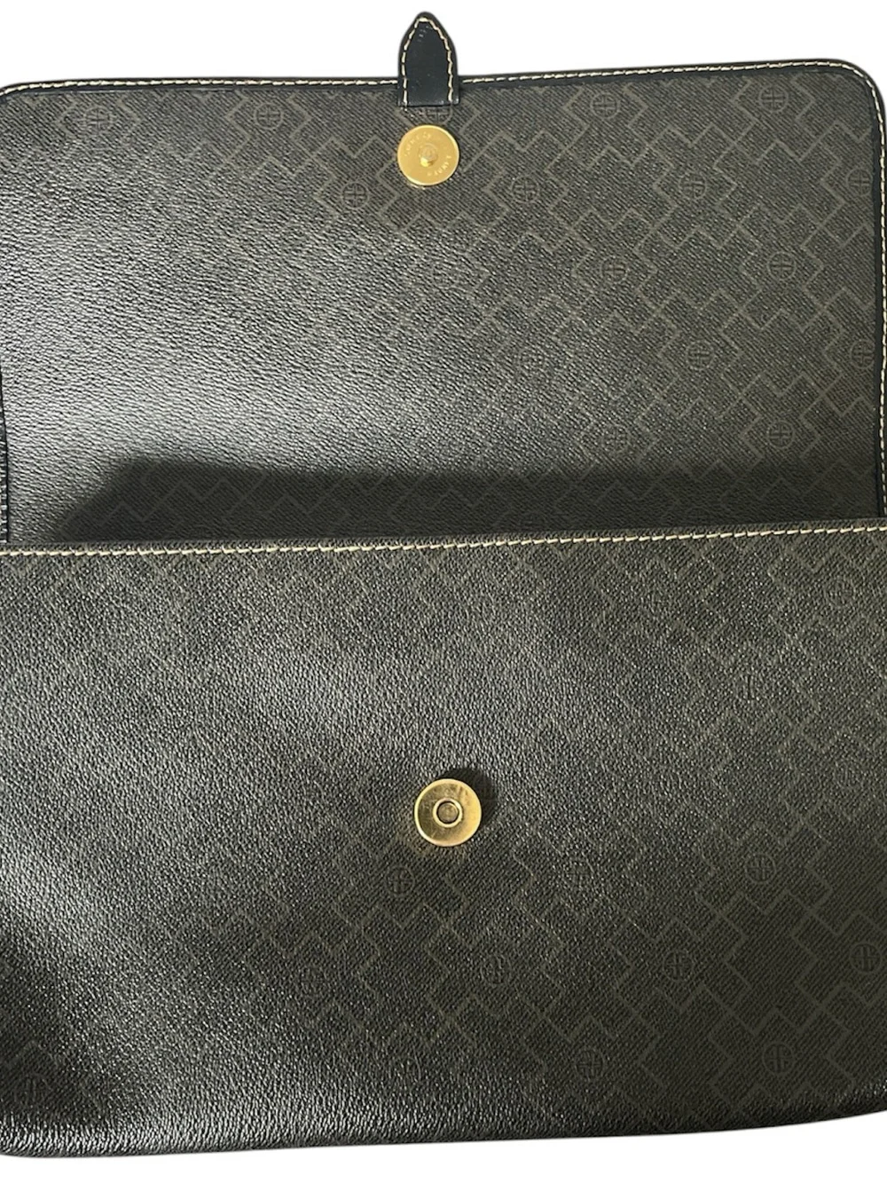 Lousier Paris Vintage Logo Black Crossbody Envelope Pocket Bag Black Gold